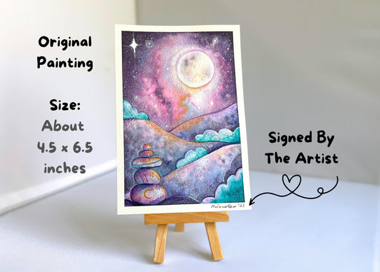 ✨ Original Celestial Cairn Painting - 4.5 x 6.5 inches 🌙