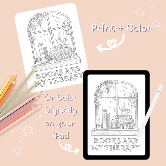 Books Are My Therapy Coloring Page Download