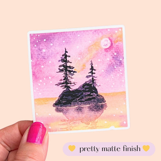 Watercolor Pine Tree Island Sticker