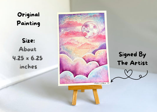 Original Dreamy Cloudsurfing Painting - 4.5 x 6.5 inches