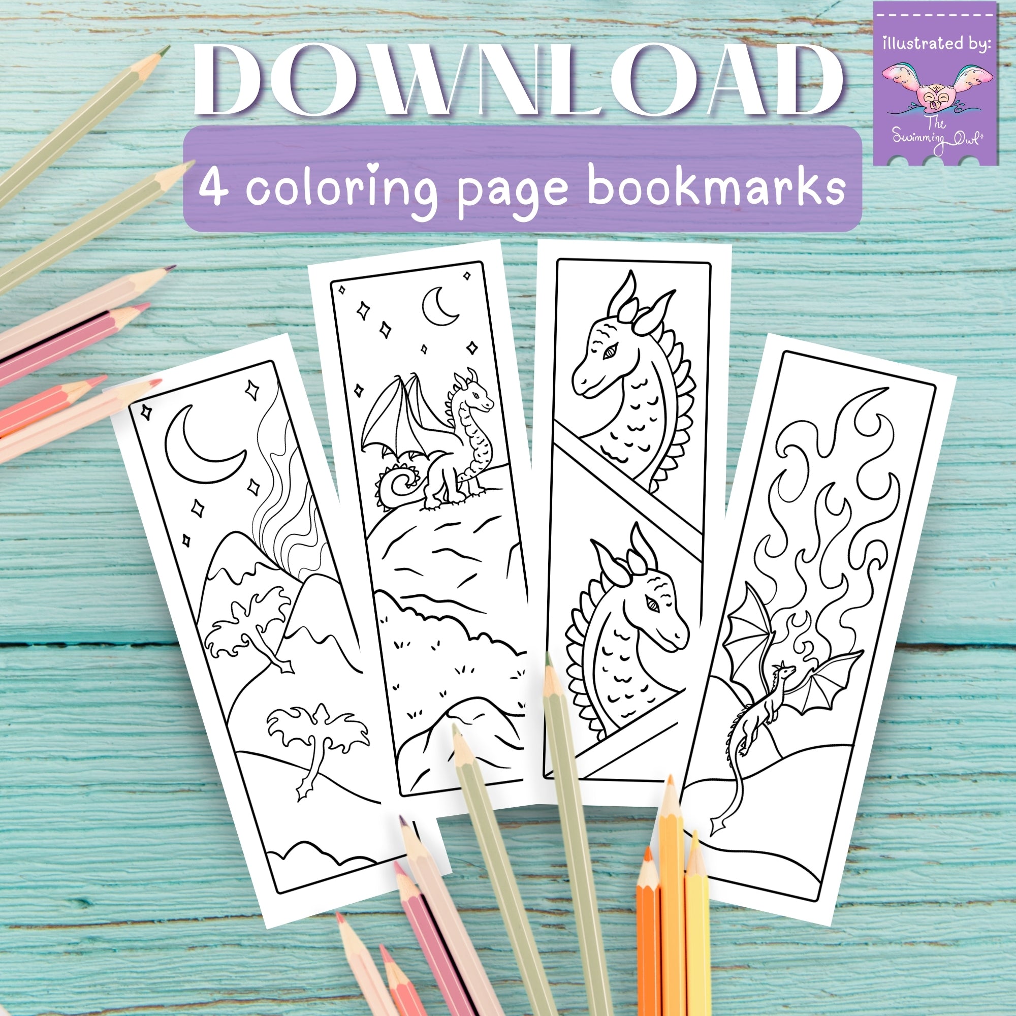 Dragons Bookmarks Coloring Page – The Swimming Owl