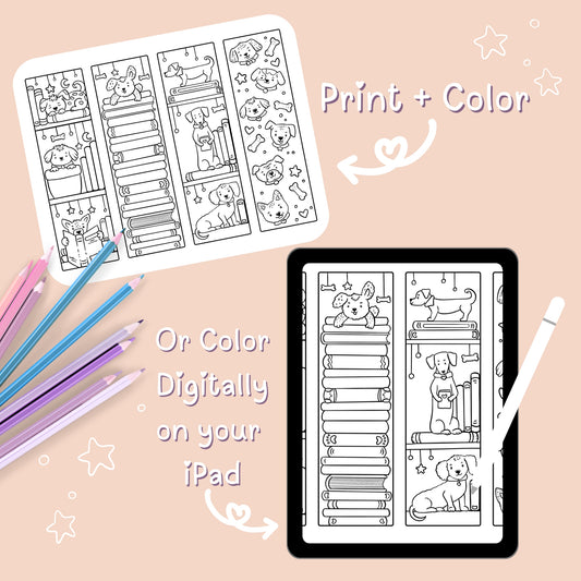 ๐ Cute Dogs Bookmarks Coloring Page Download