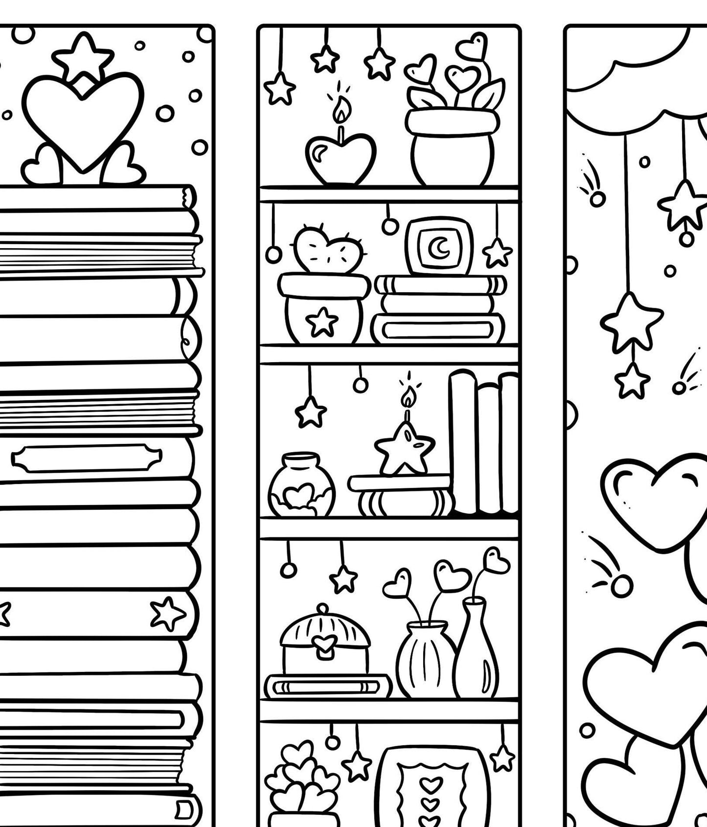 Cute Hearts Bookmarks Coloring Page Download