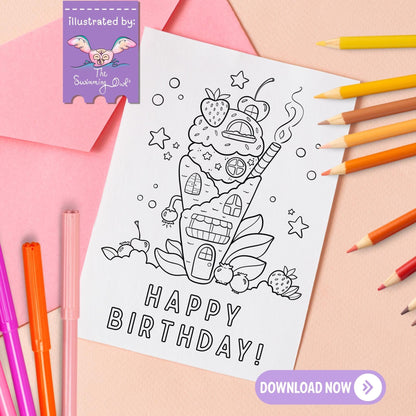 Happy Birthday Card To Color - 5x7 Card DOWNLOAD