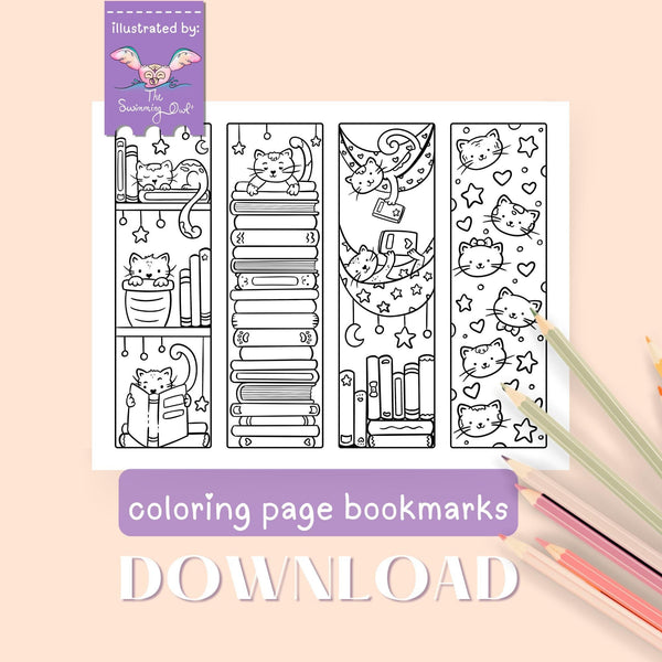 🐈Cute Cats Bookmarks Coloring Page Download – The Swimming Owl