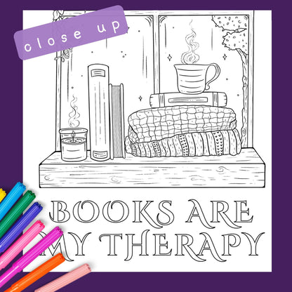 Books Are My Therapy Coloring Page Download