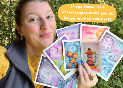 Original Watercolor Full Moon Landscape Painting - 4.5 x 4.5