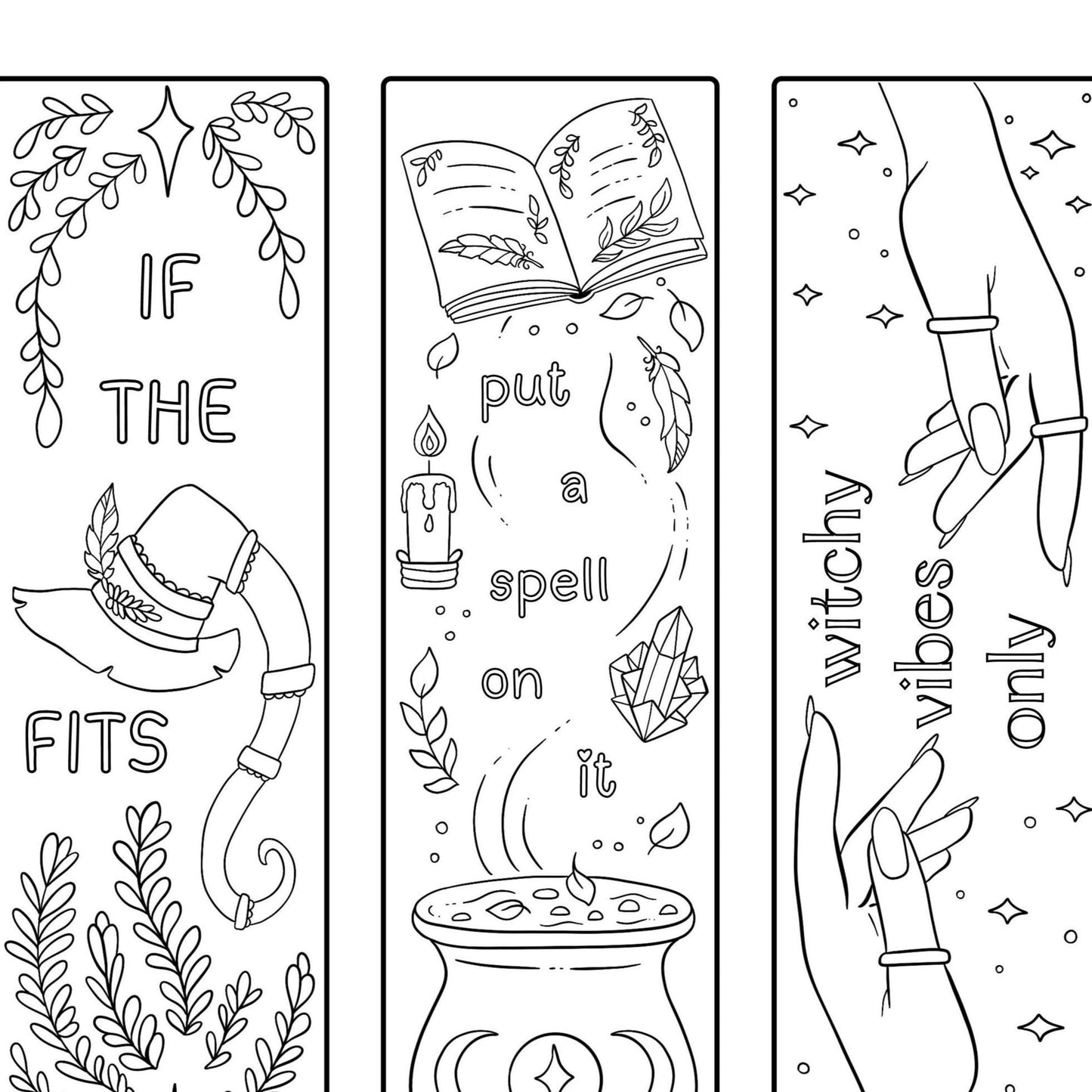 Cute Witchy Bookmarks Coloring Page