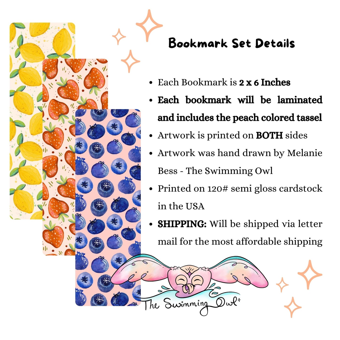 Cute Fruity Bookmark Set of 3