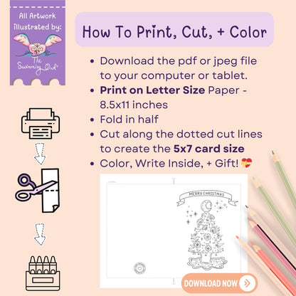 Cosmic Christmas Card To Color - 5x7 - Download