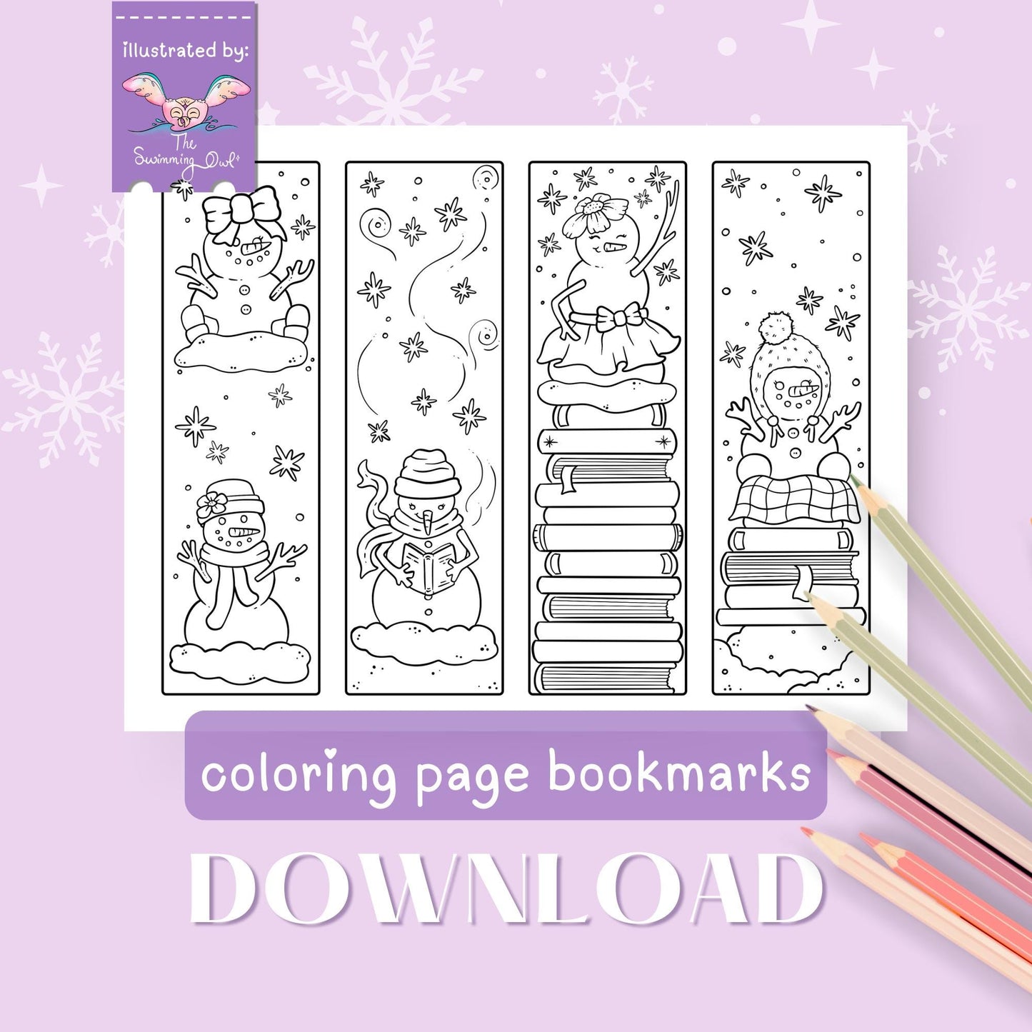 ☃️Cute Snowman Bookmarks Coloring Page Download