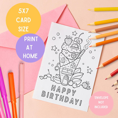 Happy Birthday Card To Color - 5x7 Card DOWNLOAD