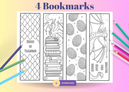 🐉 Dragon Bookmarks Coloring Page Download