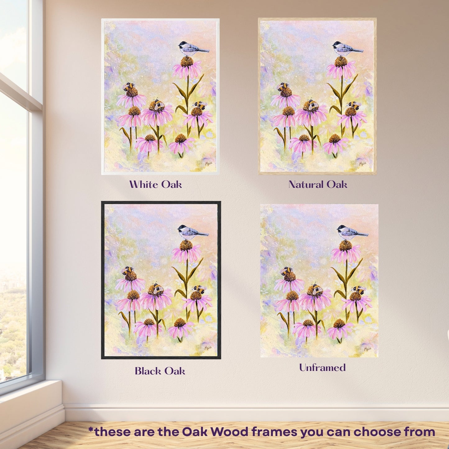 3 Bees + A Chickadee Fine Art Print