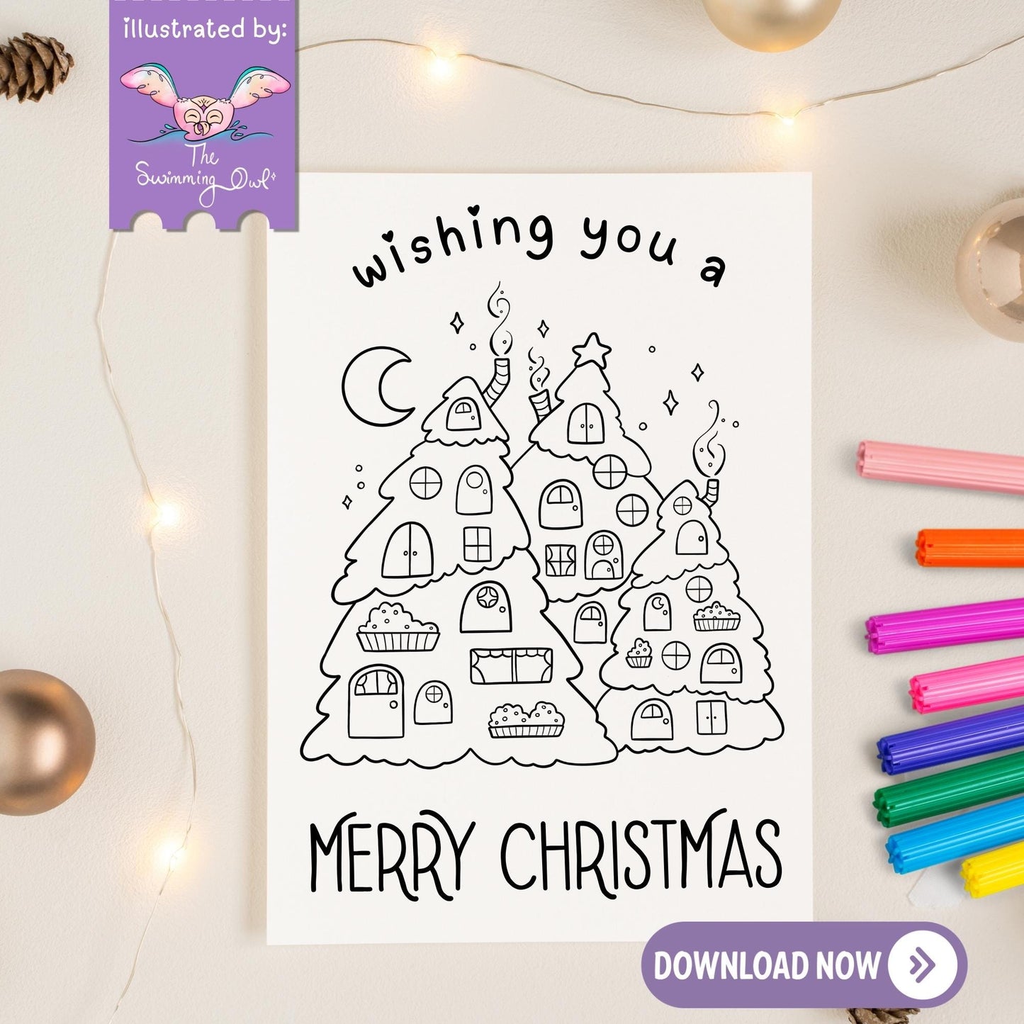Wishing You A Merry Christmas Card To Color - 5x7 Card Download