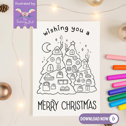 Wishing You A Merry Christmas Card To Color - 5x7 Card Download
