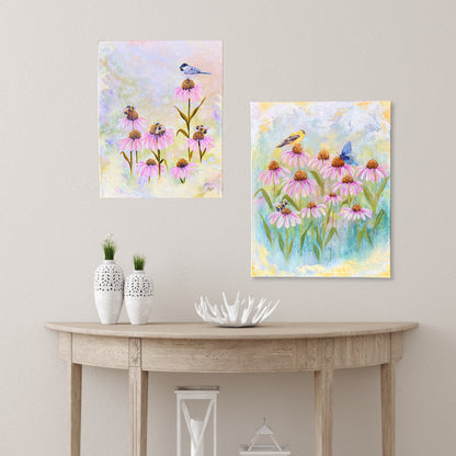3 Bees + A Chickadee - 14x18 Inches on Canvas