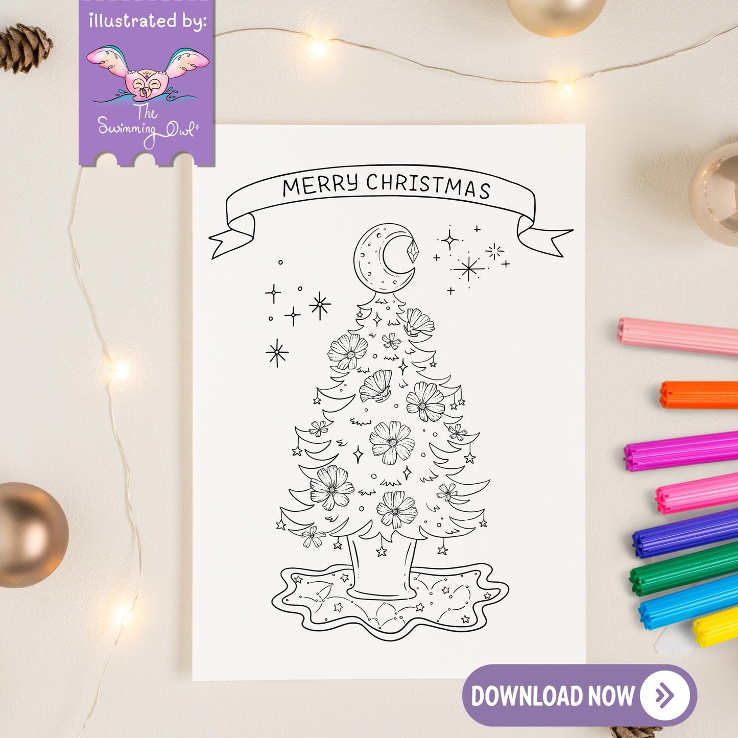 Cosmic Christmas Card To Color - 5x7 - Download