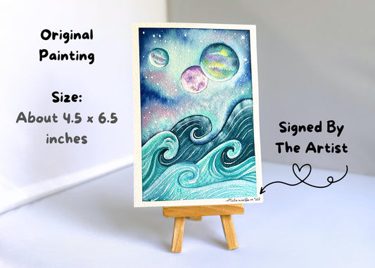 🌊 Original Celestial Surf Painting - 4.5 x 6.5 inches 🌙