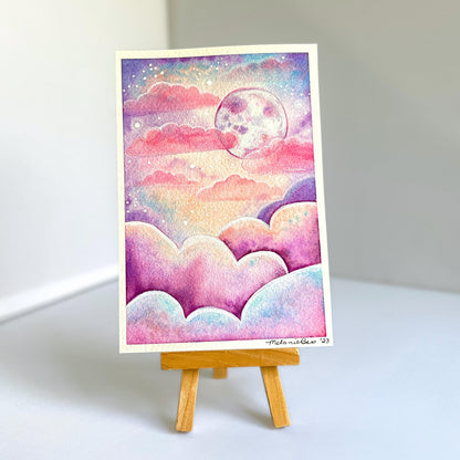 Original Dreamy Cloudsurfing Painting - 4.5 x 6.5 inches