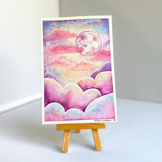 Original Dreamy Cloudsurfing Painting - 4.5 x 6.5 inches