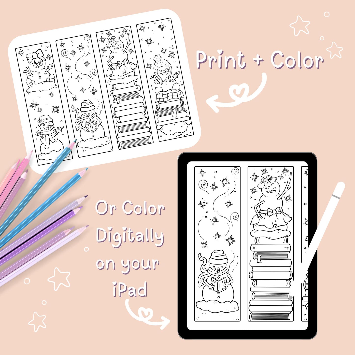 ☃️Cute Snowman Bookmarks Coloring Page Download