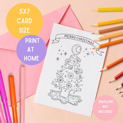 Cosmic Christmas Card To Color - 5x7 - Download