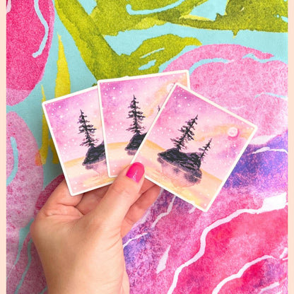 Watercolor Pine Tree Island Sticker