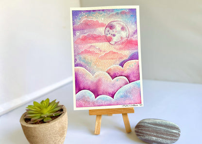 Original Dreamy Cloudsurfing Painting - 4.5 x 6.5 inches
