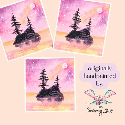 Watercolor Pine Tree Island Sticker