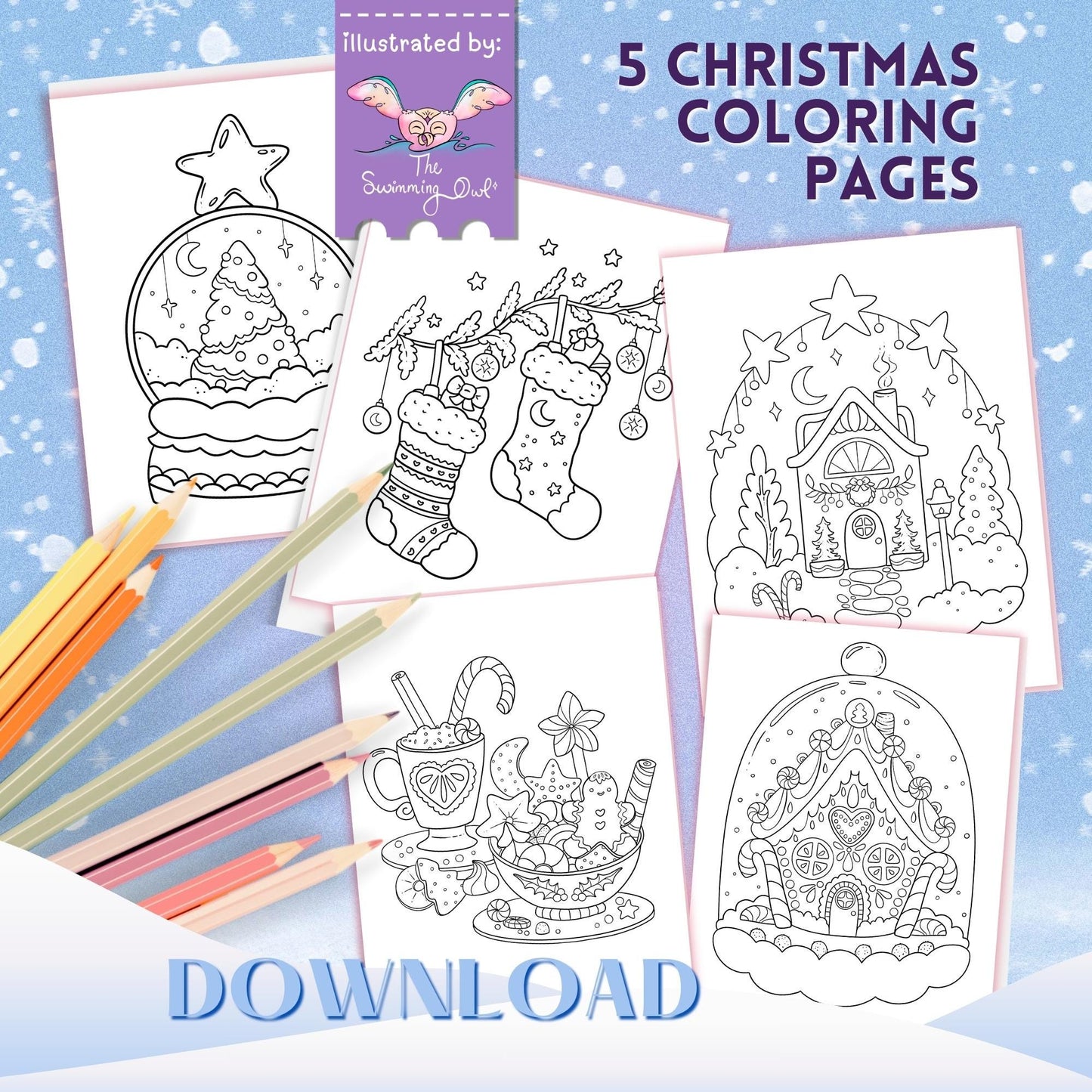 Mini Christmas Coloring Book • 5 Cute Holiday Pages DOWNLOAD
