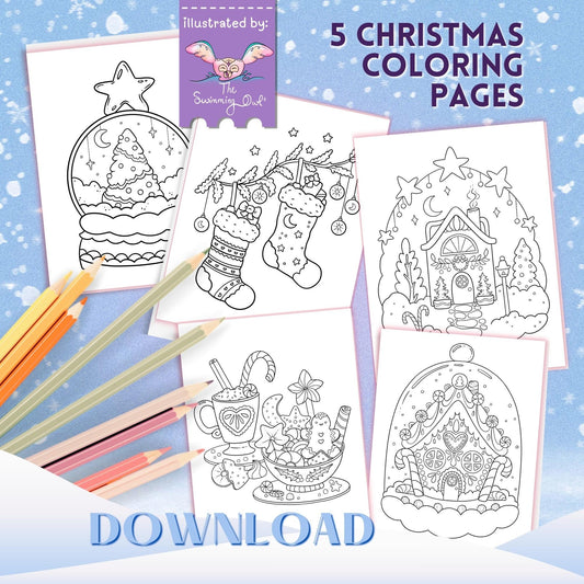 Mini Christmas Coloring Book • 5 Cute Holiday Pages DOWNLOAD