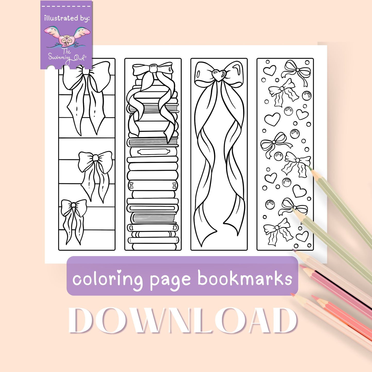 🎀 Cute Bows Bookmarks Coloring Page Download