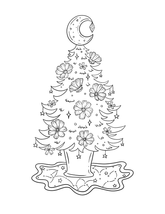 Cosmic Christmas Tree Coloring Page