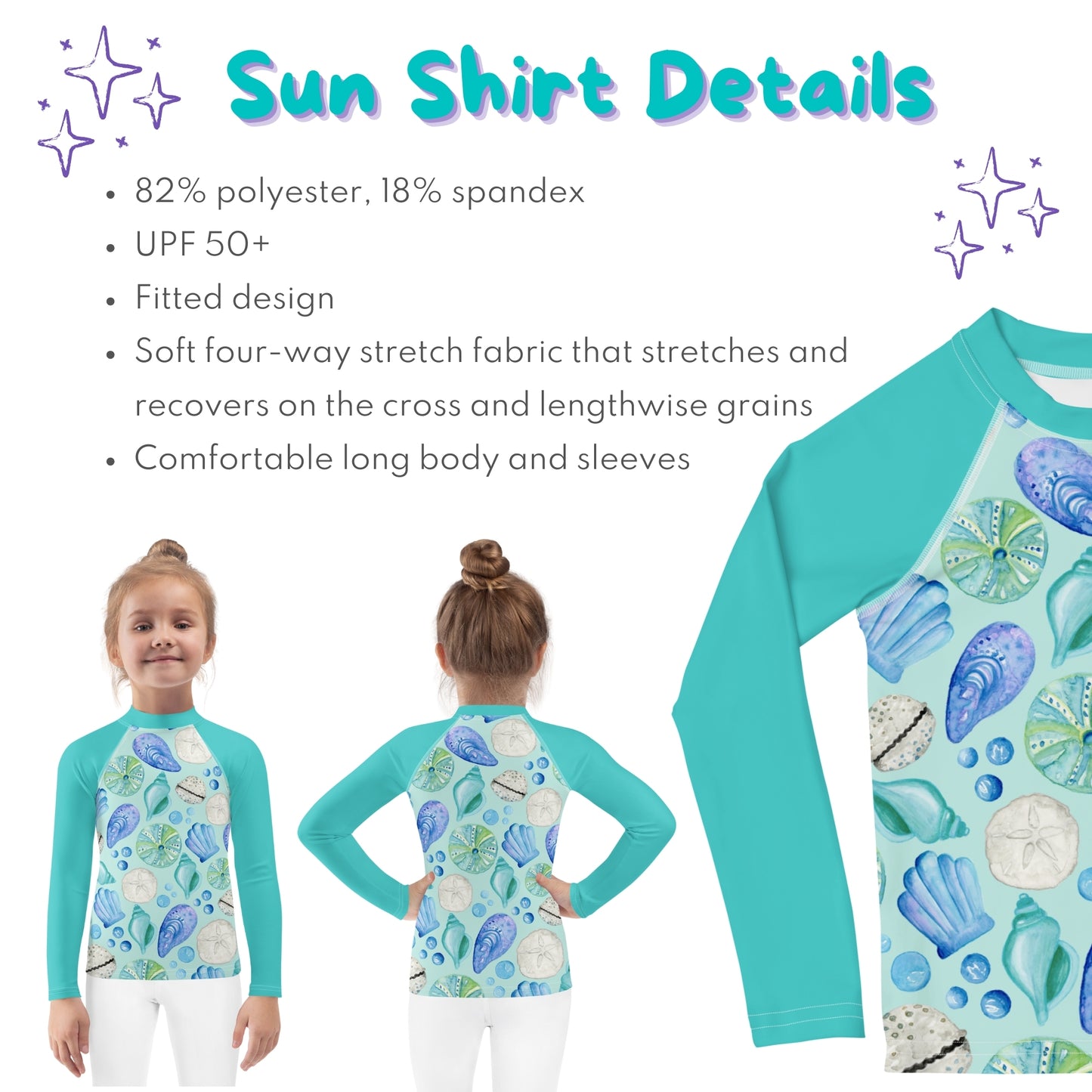 🐚 Cute Seashell Rash Guard - UPF 50+ Sun Shirt