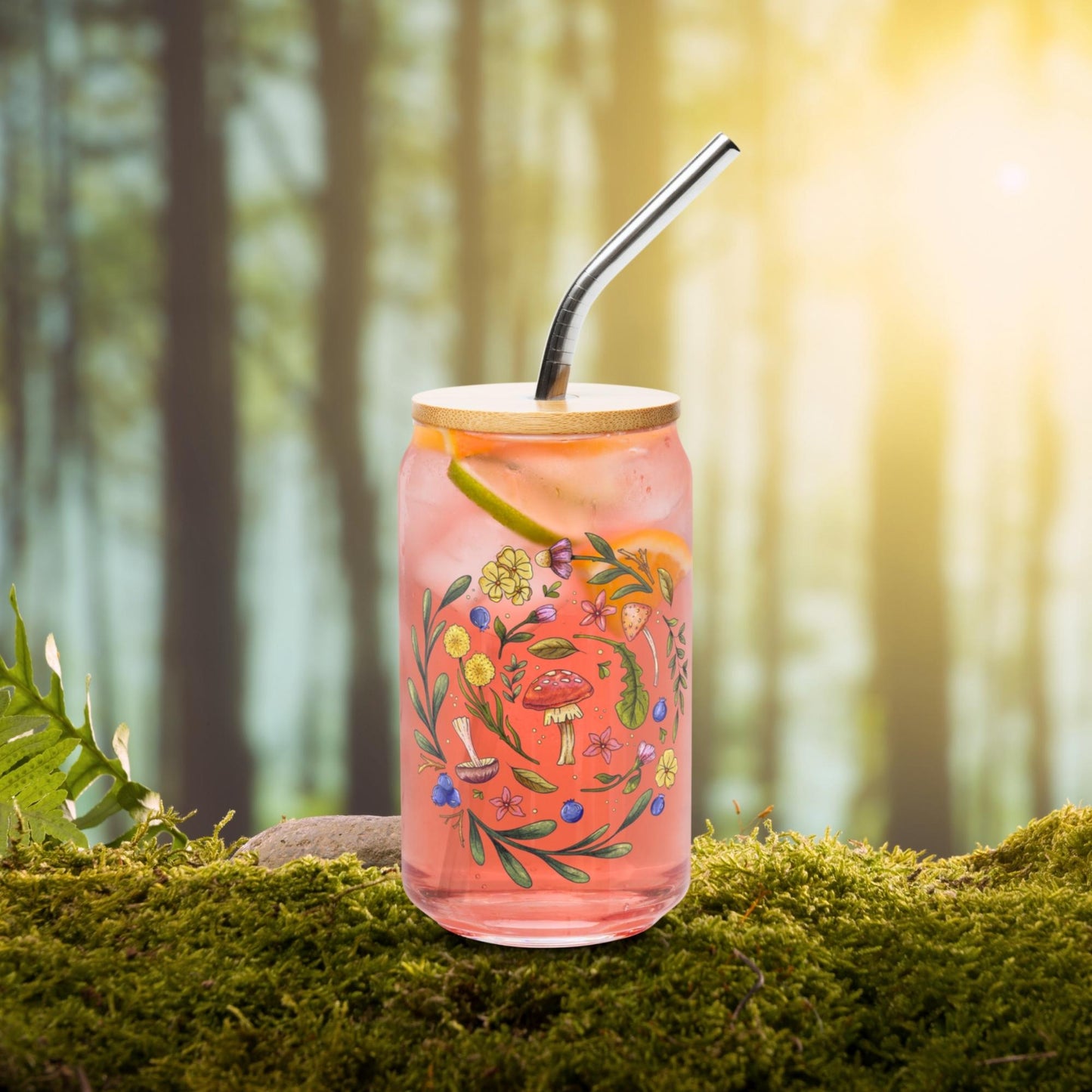 🍄 Mushrooms + Wildflowers Can Glass