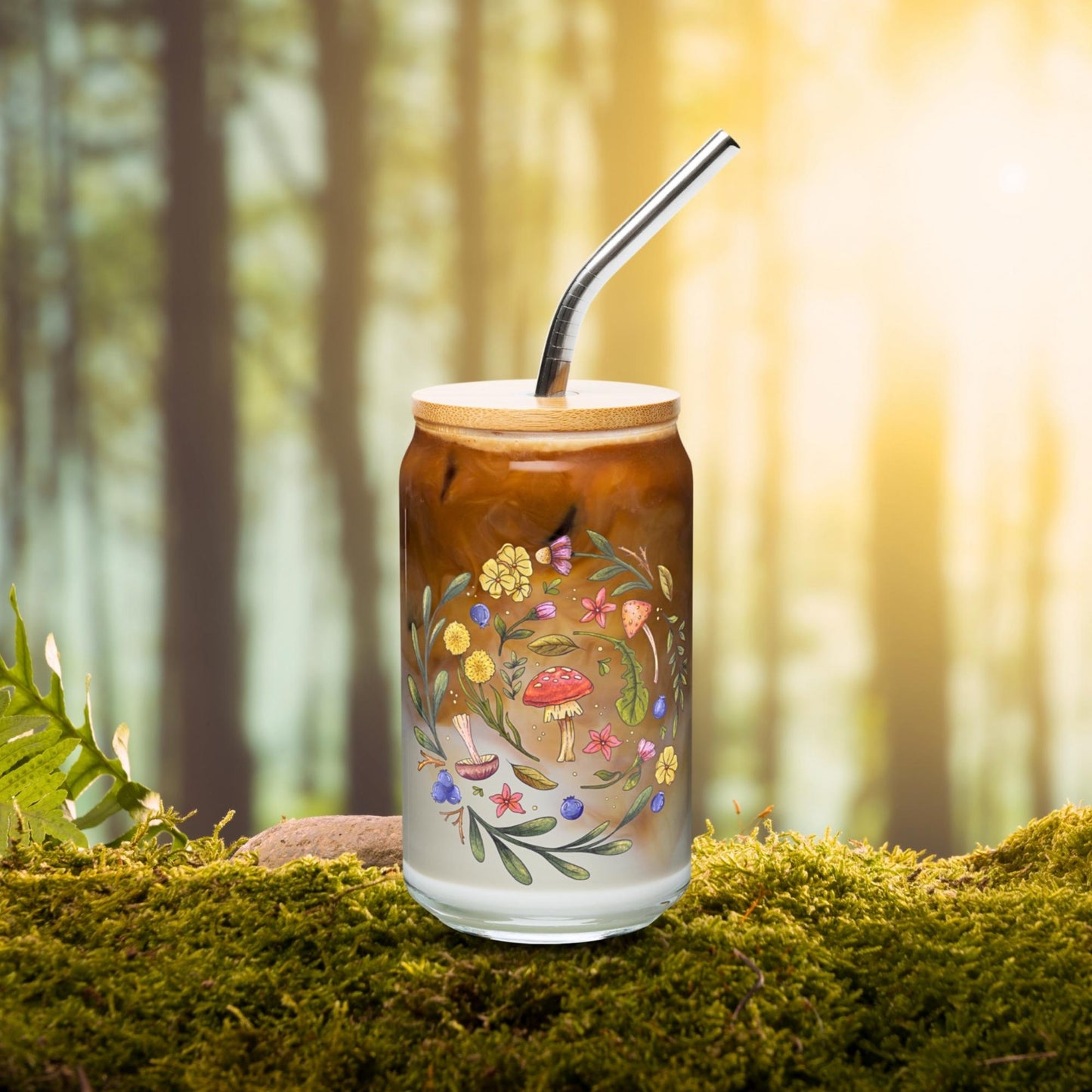 🍄 Mushrooms + Wildflowers Can Glass