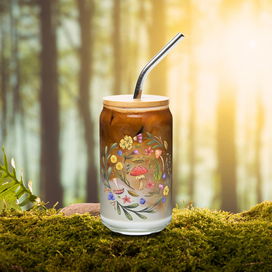 🍄 Mushrooms + Wildflowers Can Glass