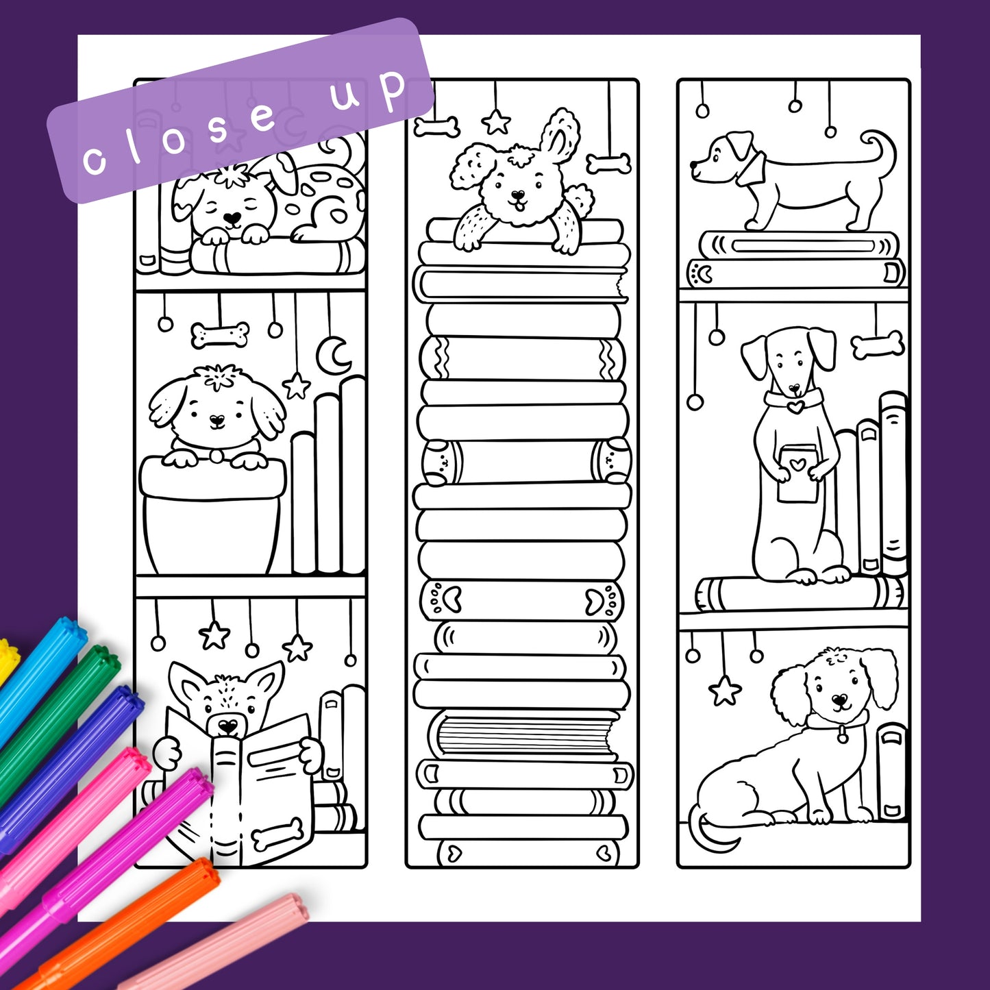 🐕 Cute Dogs Bookmarks Coloring Page Download