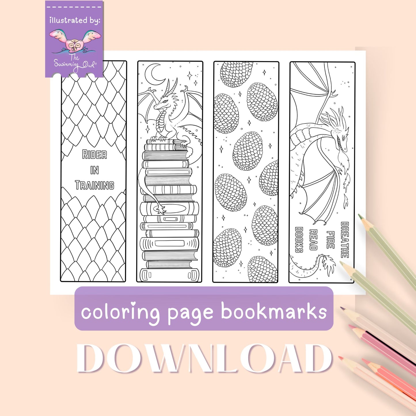 🐉 Dragon Bookmarks Coloring Page Download