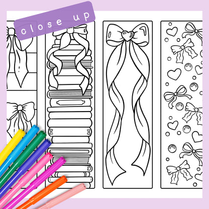 🎀 Cute Bows Bookmarks Coloring Page Download
