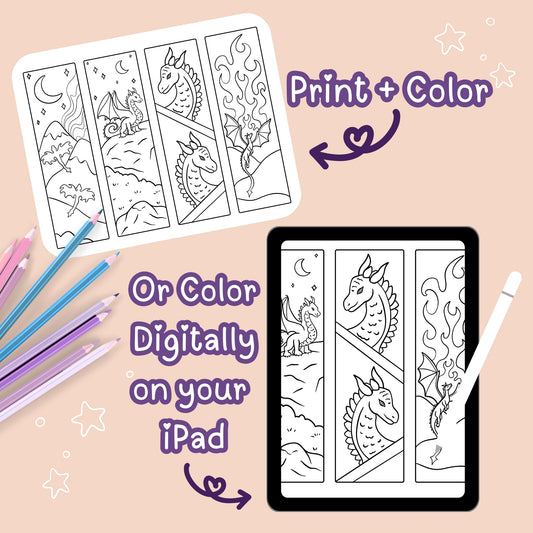 Dragons Bookmarks Coloring Page