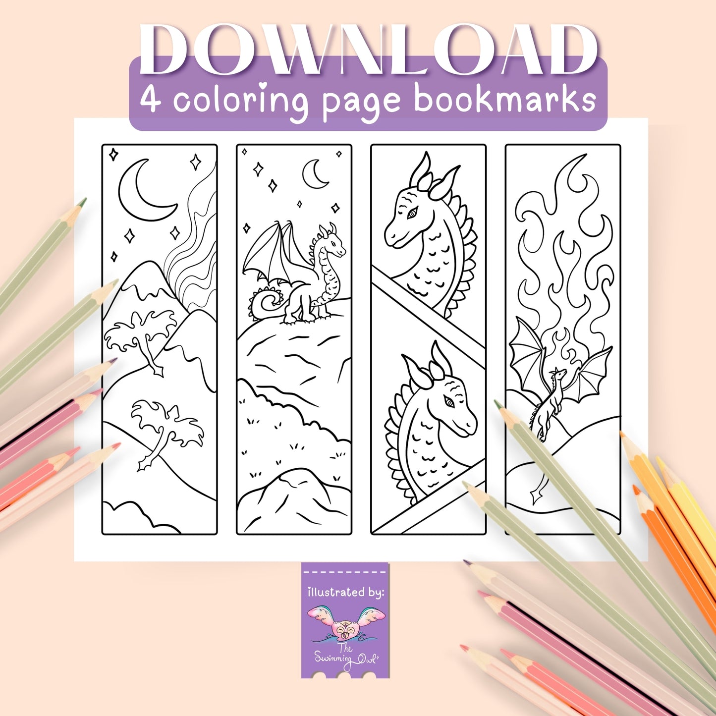 Dragons Bookmarks Coloring Page
