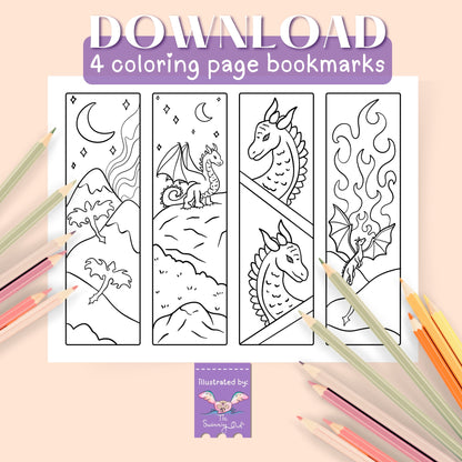 Dragons Bookmarks Coloring Page
