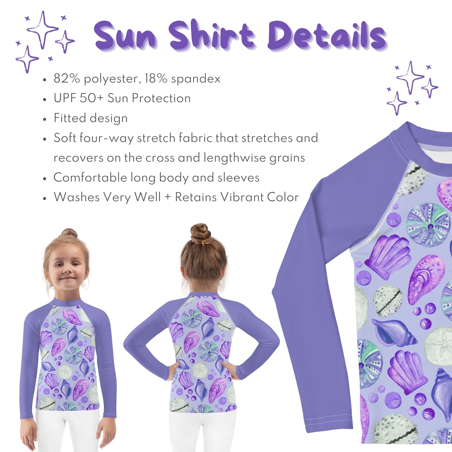 Cute Seashell Rash Guard - UPF 50+ Sun Shirt