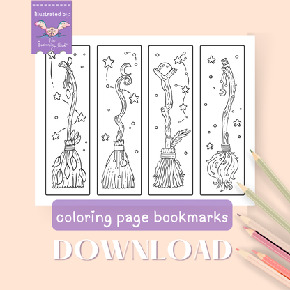 🧹 Witchy Brooms Bookmarks Coloring Page Download