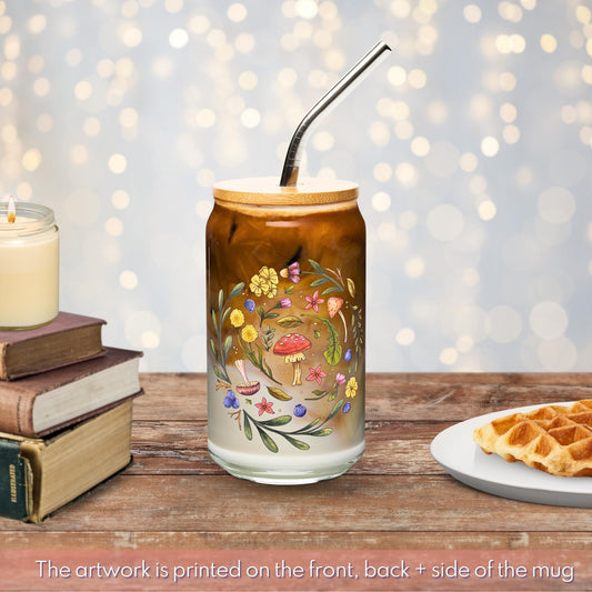 🍄 Mushrooms + Wildflowers Can Glass