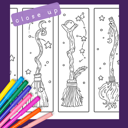 🧹 Witchy Brooms Bookmarks Coloring Page Download