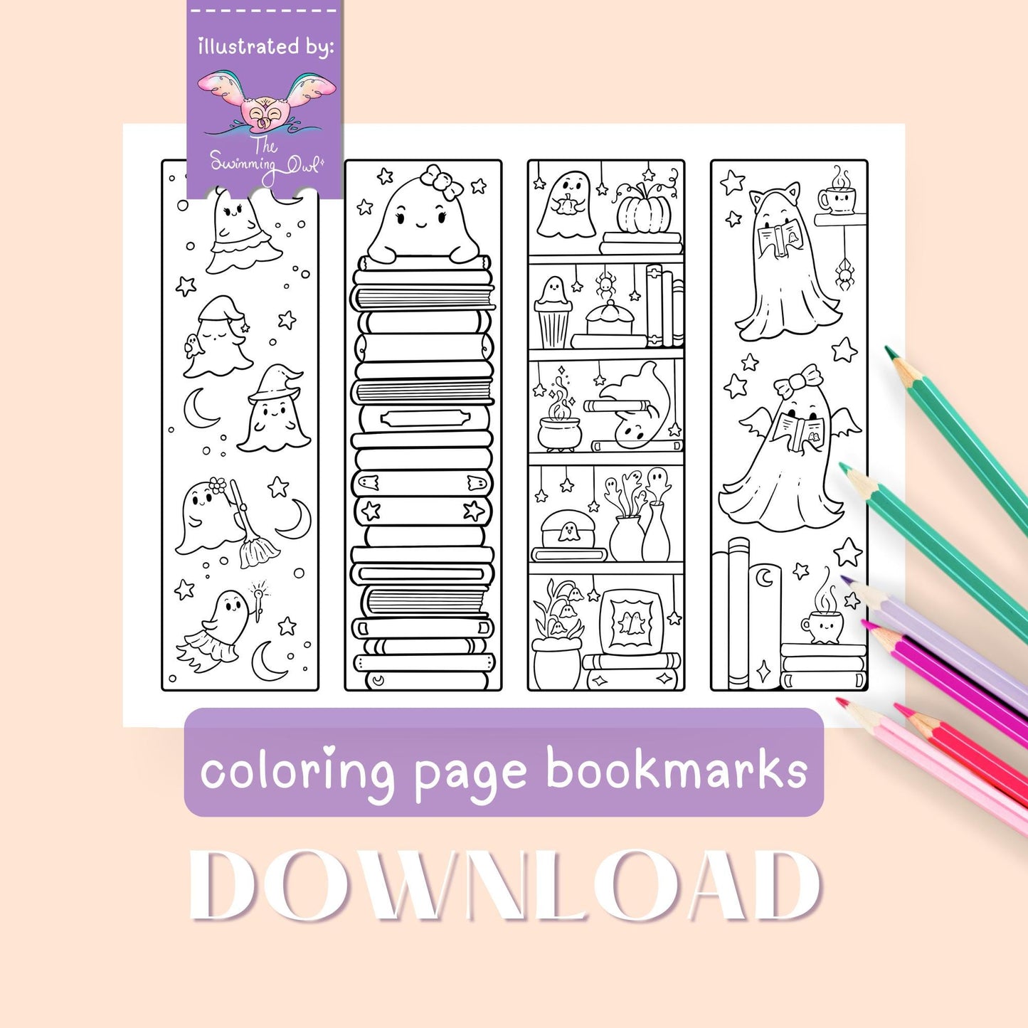 Cute Ghosts Bookmarks Coloring Page
