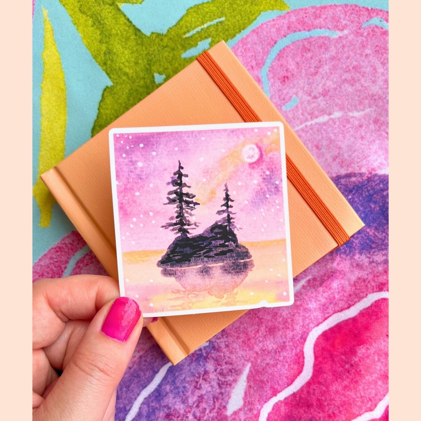 Watercolor Pine Tree Island Sticker